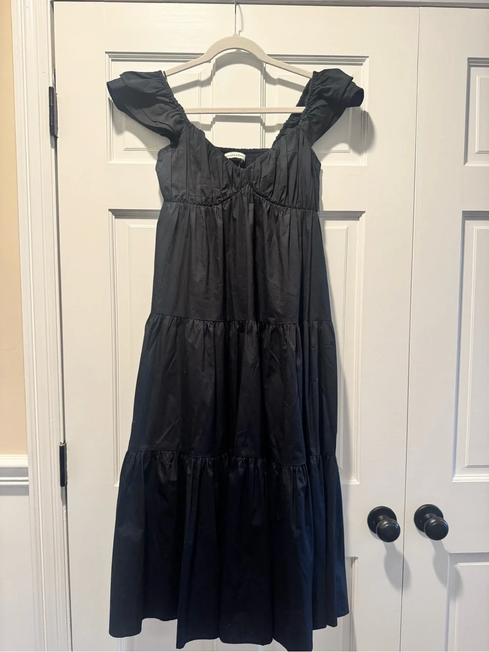 NWT Abercrombie & Fitch Black Poplin Tiered Midi Dress XS Petite $49